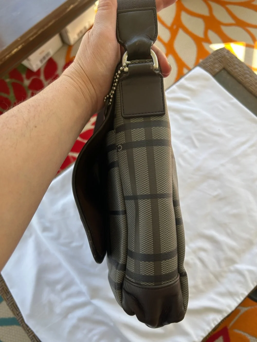 Coach F70750 Heritage Tattersall Unisex Plaid Messenger Bag - Grey/Brown